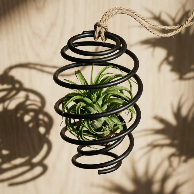 Alt view image 7 of 7 - Prebafo 6 Pack Air Plant Holders with Jute Rope, Hanging Spiral Tillandsia Holders, Metal Air Plant Display Supports for Soilless Plants, Succulents, Home Office Decor