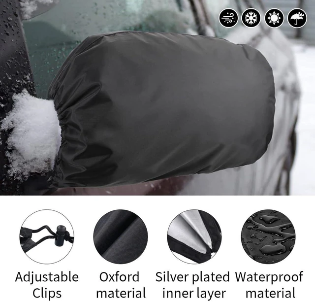 Alt view image 3 of 6 - 2PCS Car Side Mirror Covers - Waterproof Snow Mirror Cover Protects from Ice Snow Frost Dew Rain Bird Poop - Silver Coated Rearview Protection Cover Winter Snowproof Accessories for Cars Trucks SUVs
