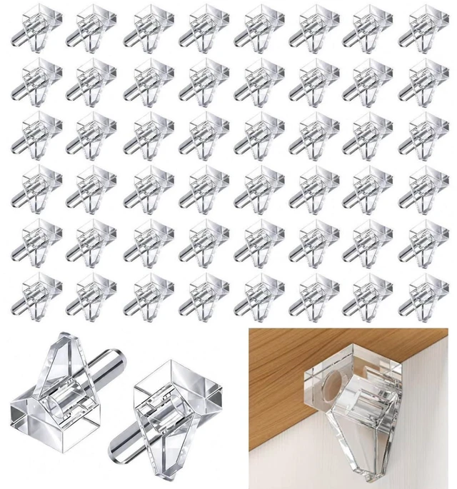 Main image of Biuxazi 50-Piece Set of 5mm Clear Plastic Cabinet Shelf Support Pins | Replacement Hardware for Shelves in Cabinets, Bookshelves, Wardrobes, and Various Types of Shelving Furniture