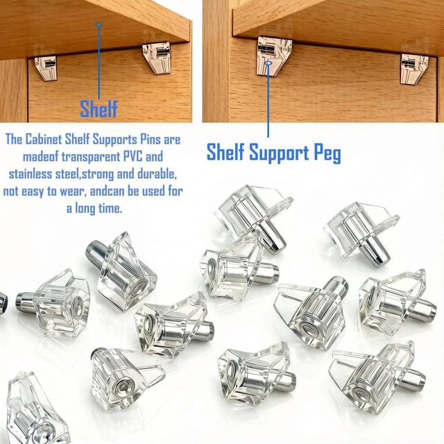Alt view image 3 of 7 - Biuxazi 50-Piece Set of 5mm Clear Plastic Cabinet Shelf Support Pins | Replacement Hardware for Shelves in Cabinets, Bookshelves, Wardrobes, and Various Types of Shelving Furniture
