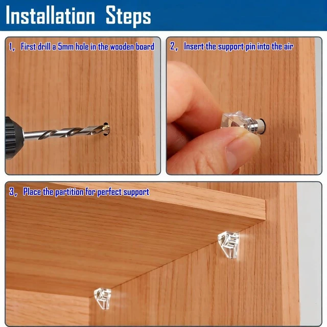 Alt view image 4 of 7 - Biuxazi 50-Piece Set of 5mm Clear Plastic Cabinet Shelf Support Pins | Replacement Hardware for Shelves in Cabinets, Bookshelves, Wardrobes, and Various Types of Shelving Furniture