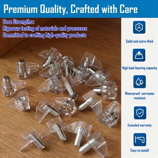 Alt view image 5 of 7 - Biuxazi 50-Piece Set of 5mm Clear Plastic Cabinet Shelf Support Pins | Replacement Hardware for Shelves in Cabinets, Bookshelves, Wardrobes, and Various Types of Shelving Furniture
