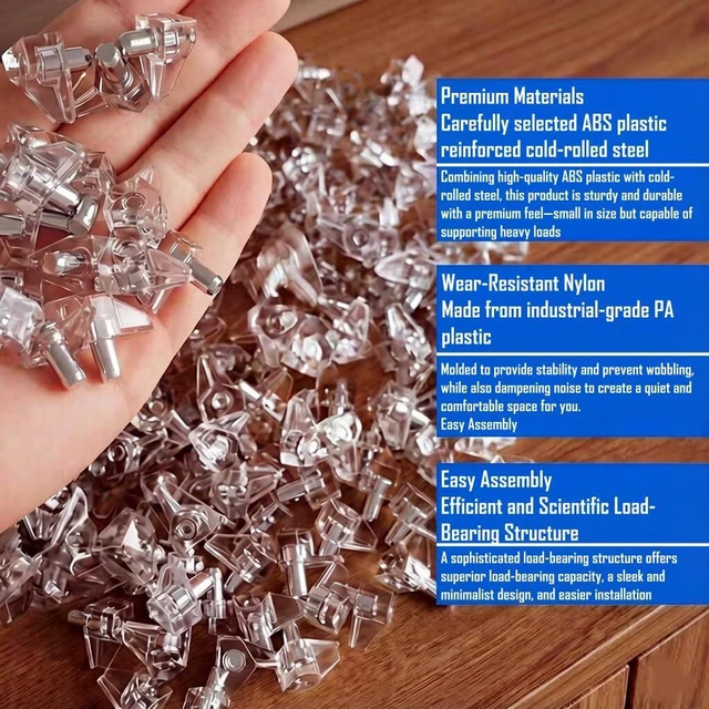 Alt view image 6 of 7 - Biuxazi 50-Piece Set of 5mm Clear Plastic Cabinet Shelf Support Pins | Replacement Hardware for Shelves in Cabinets, Bookshelves, Wardrobes, and Various Types of Shelving Furniture