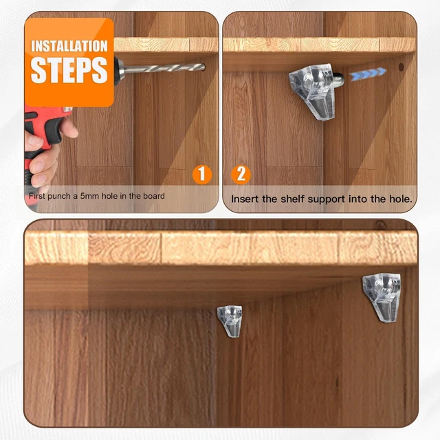 Alt view image 5 of 7 - 20 Pack 5mm Clear Locking Shelf Support Pegs | PVC and stainless steel, fits 5mm holes, ideal for kitchen cabinets, bookshelves and furniture, replacement pins