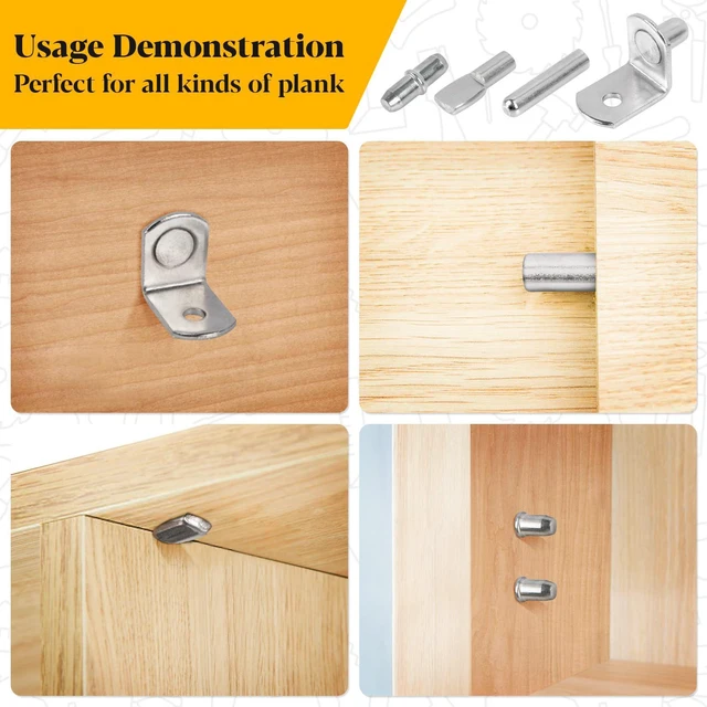 Alt view image 3 of 7 - 104Pcs Shelf Pegs and Support Pins - Nickel-Plated for Cabinets | Fits 5 mm and 1/4 Inch Holes for Bookshelves and Adjustable Wood Shelves, Cabinet Shelf Repair and Replacement Hardware