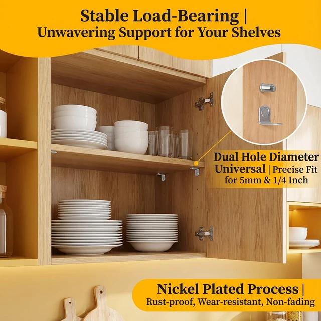 Alt view image 4 of 7 - 104Pcs Shelf Pegs and Support Pins - Nickel-Plated for Cabinets | Fits 5 mm and 1/4 Inch Holes for Bookshelves and Adjustable Wood Shelves, Cabinet Shelf Repair and Replacement Hardware