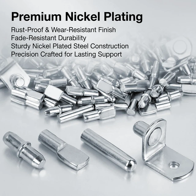 Alt view image 7 of 7 - 104Pcs Shelf Pegs and Support Pins - Nickel-Plated for Cabinets | Fits 5 mm and 1/4 Inch Holes for Bookshelves and Adjustable Wood Shelves, Cabinet Shelf Repair and Replacement Hardware