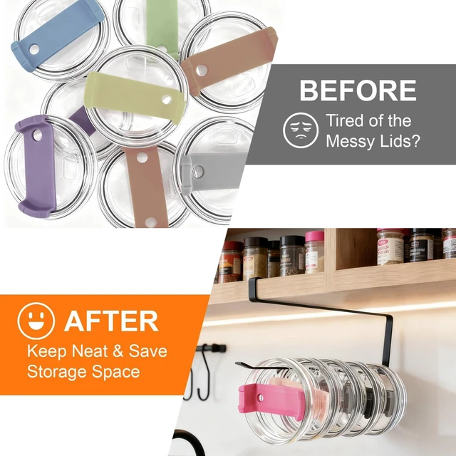 Alt view image 6 of 7 - Ryidkcs Horizontal Tumbler Lid Holder, Under-Cabinet Storage Hook Organizes Up to 10 Lids, Space-Saving Cup Lid Rack for Kitchen, Also Functions as a Hanging Paper Towel Dispenser