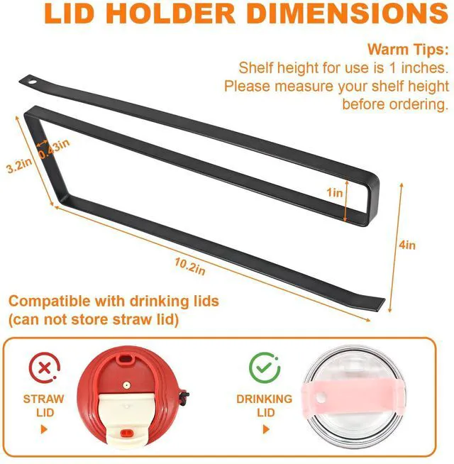 Alt view image 4 of 7 - Ryidkcs Horizontal Tumbler Lid Holder, Under-Cabinet Storage Hook Organizes Up to 10 Lids, Space-Saving Cup Lid Rack for Kitchen, Also Functions as a Hanging Paper Towel Dispenser