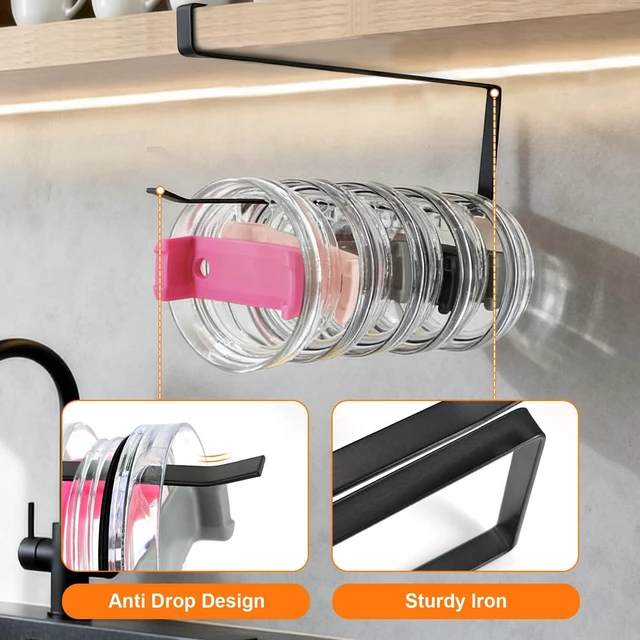 Alt view image 5 of 7 - Ryidkcs Horizontal Tumbler Lid Holder, Under-Cabinet Storage Hook Organizes Up to 10 Lids, Space-Saving Cup Lid Rack for Kitchen, Also Functions as a Hanging Paper Towel Dispenser