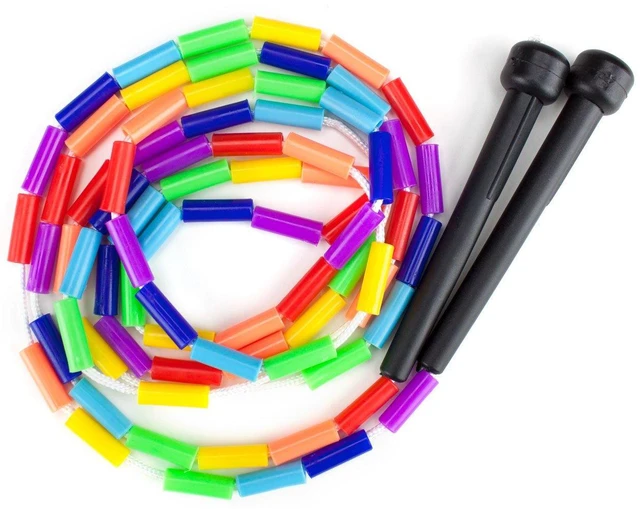 Main image of Rainbow Jump Rope with Plastic Beaded Segmentation, 7-Foot - Colorful, Nostalgic Kid Toy for Indoor/Outdoor Skipping Games & Exercise, Multi