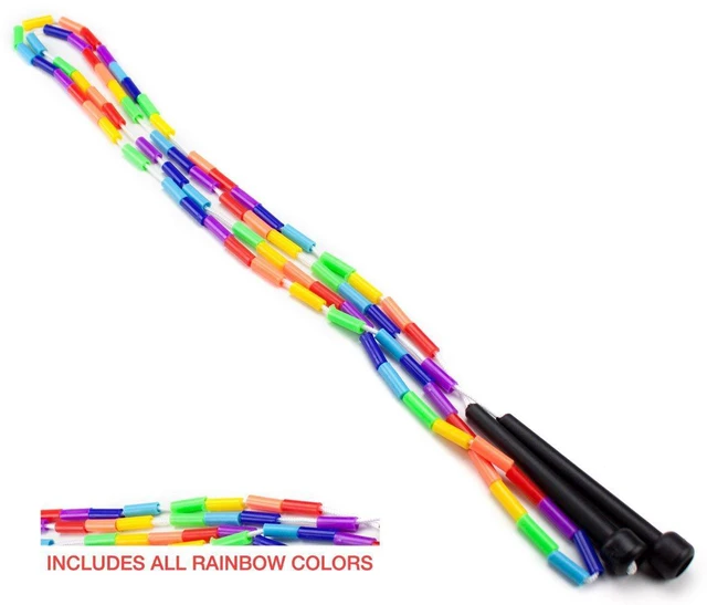 Alt view image 2 of 5 - Rainbow Jump Rope with Plastic Beaded Segmentation, 7-Foot - Colorful, Nostalgic Kid Toy for Indoor/Outdoor Skipping Games & Exercise, Multi