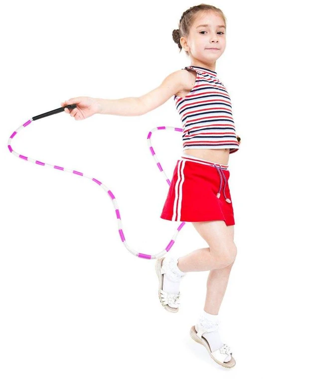 Alt view image 3 of 5 - Rainbow Jump Rope with Plastic Beaded Segmentation, 7-Foot - Colorful, Nostalgic Kid Toy for Indoor/Outdoor Skipping Games & Exercise, Multi