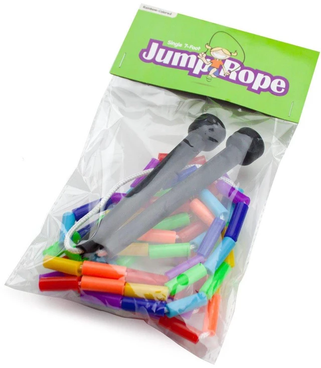 Alt view image 4 of 5 - Rainbow Jump Rope with Plastic Beaded Segmentation, 7-Foot - Colorful, Nostalgic Kid Toy for Indoor/Outdoor Skipping Games & Exercise, Multi