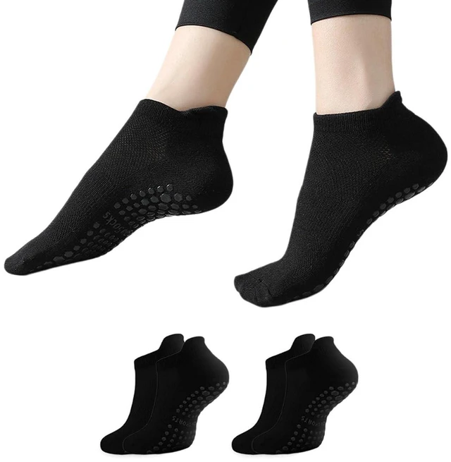 Main image of GAOYUESOX Pilates Socks with Grips for Women Non Slip Grip Socks for Barre, Ballet, Barefoot, Anti Skid Ankle Yoga Socks (2, black)