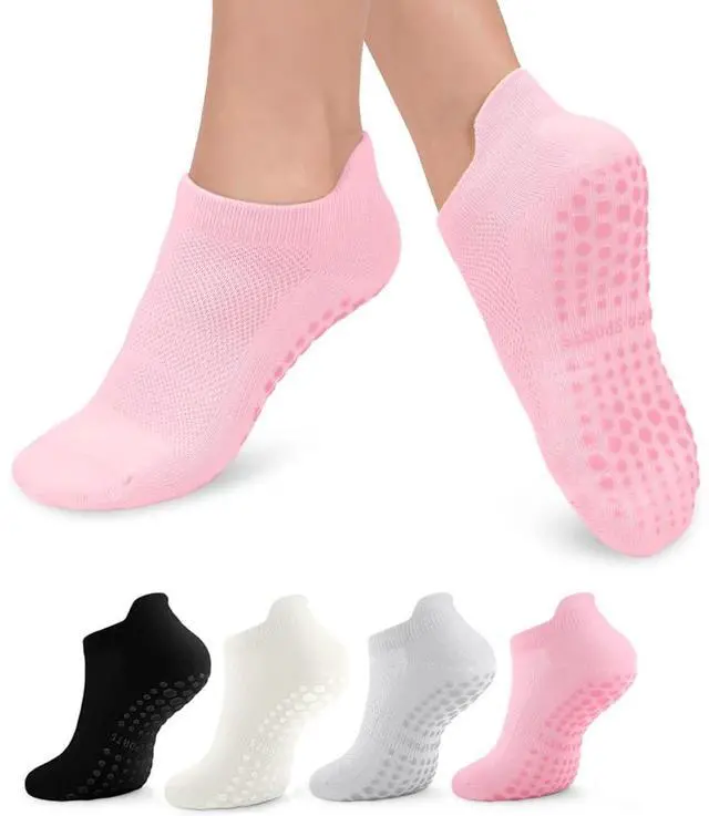 Main image of GAOYUESOX Pilates Socks with Grips for Women Non Slip Grip Socks for Barre, Ballet, Barefoot, Anti Skid Ankle Yoga Socks (4, black/white/gray/pink/)