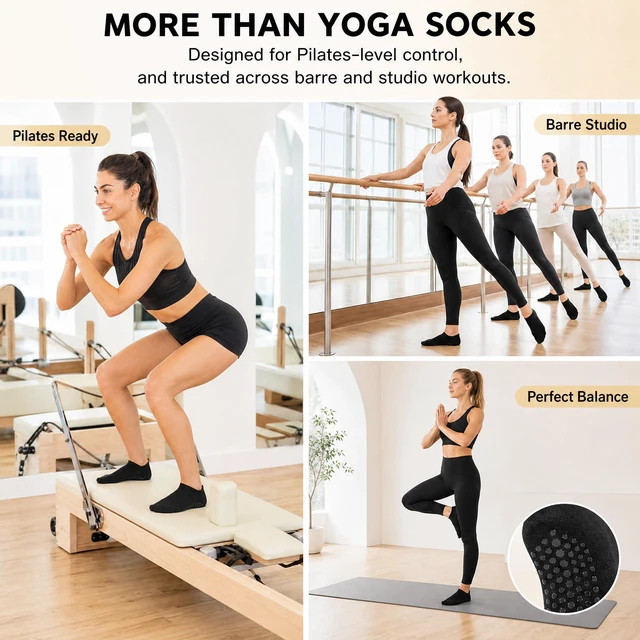 Alt view image 5 of 5 - GAOYUESOX Pilates Socks with Grips for Women Non Slip Grip Socks for Barre, Ballet, Barefoot, Anti Skid Ankle Yoga Socks (2, black)