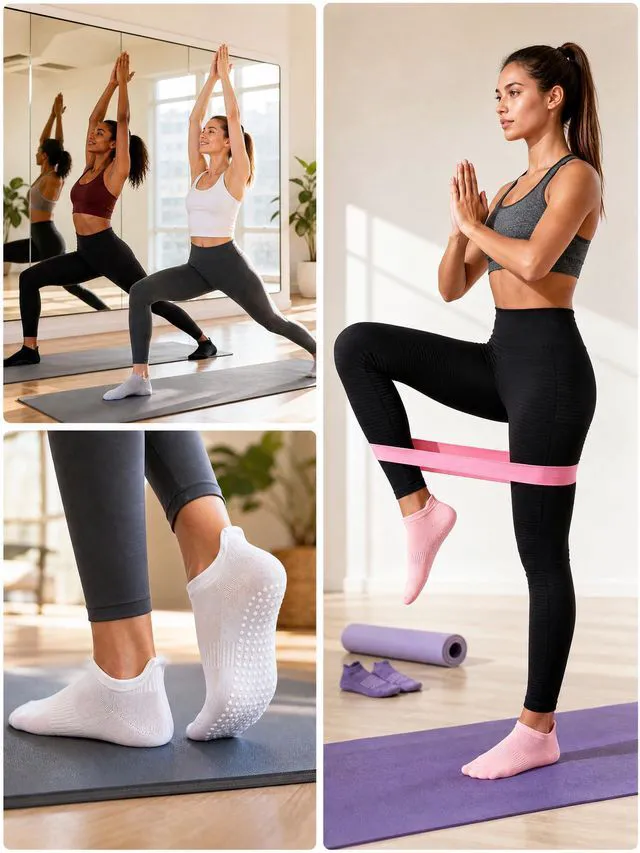 Alt view image 2 of 7 - GAOYUESOX Pilates Socks with Grips for Women Non Slip Grip Socks for Barre, Ballet, Barefoot, Anti Skid Ankle Yoga Socks (4, black/white/gray/pink/)