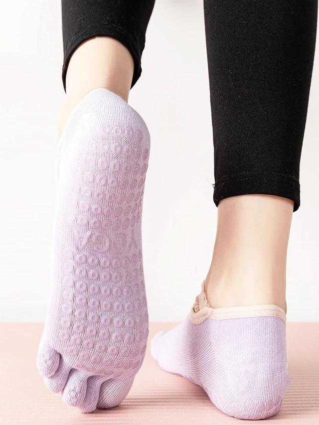 Alt view image 3 of 7 - PAPAJIANG 1/2 Pairs Full Toe Yoga Socks for Women Pilates Grip Socks | Lace Straps Barefoot Workout Non Slip Five Toe Socks Women US Size 6-9.5