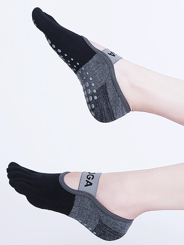 Alt view image 2 of 6 - PAPAJIANG 1/2 Pairs Grippy Socks Pilates Socks with Grips Women Yoga | Barre Gripper Non Skid Slip Gym Hospital Five Toe Socks Size 5.5-9
