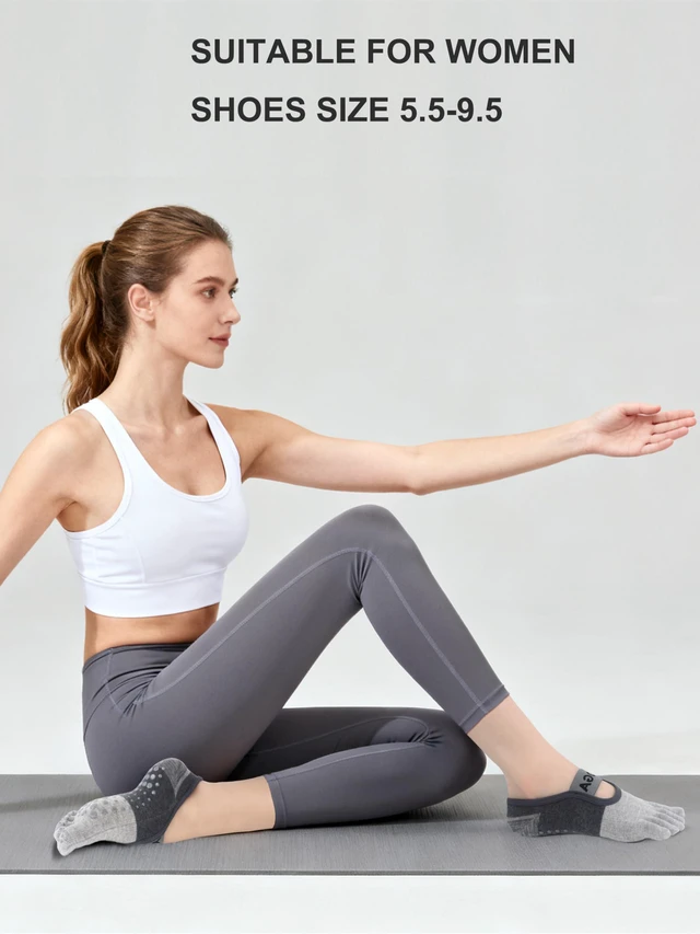 Alt view image 3 of 6 - PAPAJIANG 1/2 Pairs Grippy Socks Pilates Socks with Grips Women Yoga | Barre Gripper Non Skid Slip Gym Hospital Five Toe Socks Size 5.5-9