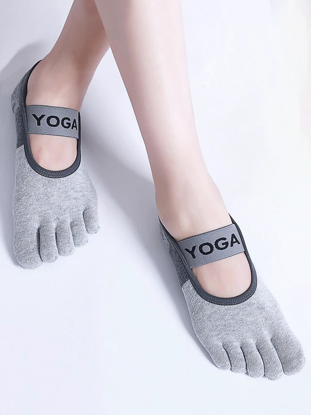 Alt view image 6 of 6 - PAPAJIANG 1/2 Pairs Grippy Socks Pilates Socks with Grips Women Yoga | Barre Gripper Non Skid Slip Gym Hospital Five Toe Socks Size 5.5-9