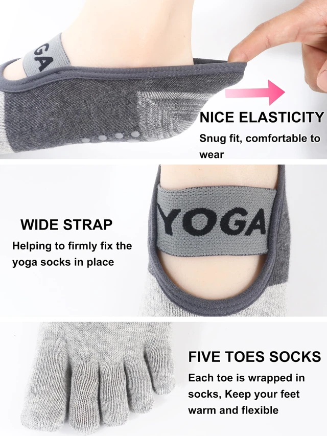 Alt view image 4 of 6 - PAPAJIANG 1/2 Pairs Grippy Socks Pilates Socks with Grips Women Yoga | Barre Gripper Non Skid Slip Gym Hospital Five Toe Socks Size 5.5-9