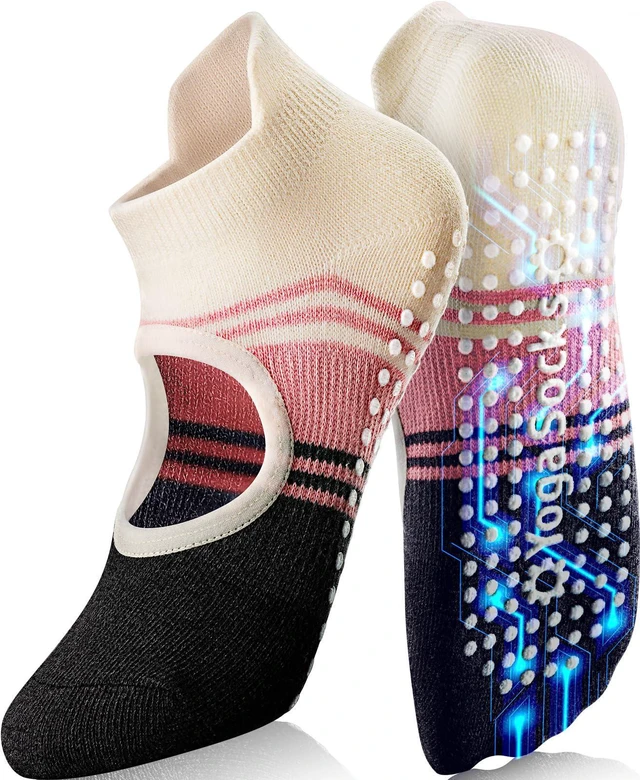 Main image of WARMVIN Non Slip Pilates Grip Socks for Women Yoga Barre Knitted Cotton | Full Foot Sticky Silicone,Soft Breathable Comfortable,Durable Washable Anti Skid,Gentle Arch Compression Support