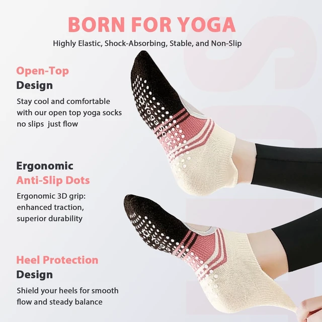 Alt view image 2 of 7 - WARMVIN Non Slip Pilates Grip Socks for Women Yoga Barre Knitted Cotton | Full Foot Sticky Silicone,Soft Breathable Comfortable,Durable Washable Anti Skid,Gentle Arch Compression Support