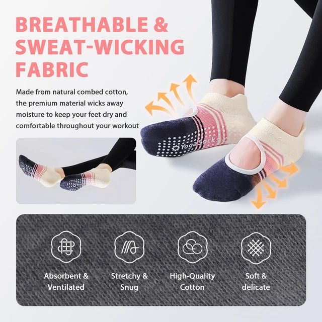 Alt view image 4 of 7 - WARMVIN Non Slip Pilates Grip Socks for Women Yoga Barre Knitted Cotton | Full Foot Sticky Silicone,Soft Breathable Comfortable,Durable Washable Anti Skid,Gentle Arch Compression Support