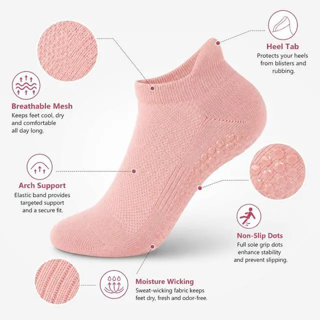 Alt view image 3 of 7 - GAOYUESOX Pilates Socks with Grips for Women Non Slip Grip Socks for Barre, Ballet, Barefoot, Anti Skid Ankle Yoga Socks (4, black/white/gray/pink/)