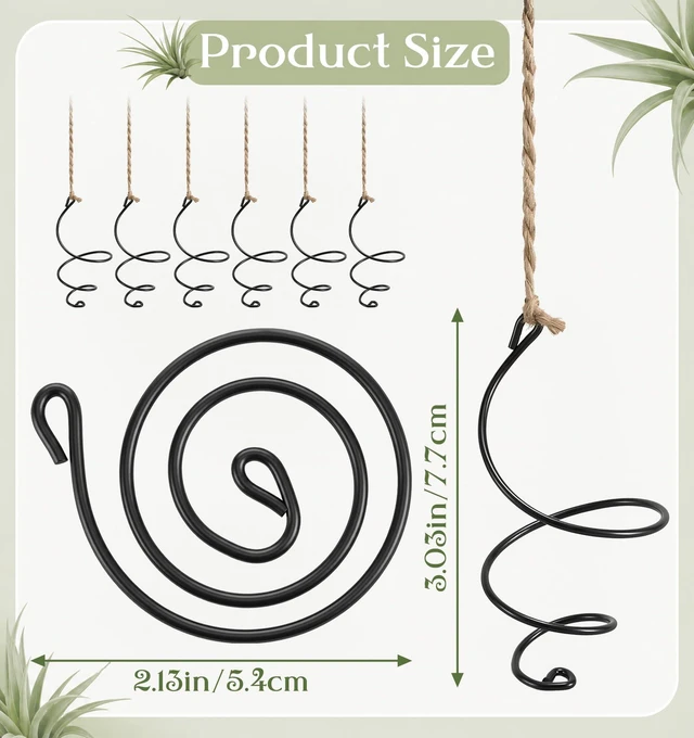 Alt view image 2 of 7 - Thrymme 6 Pcs Air Plant Hanger, Airplant Plant Holder Set with Jute Rope - Black Iron Hanging Display for Tillandsia, Home & Office Decor