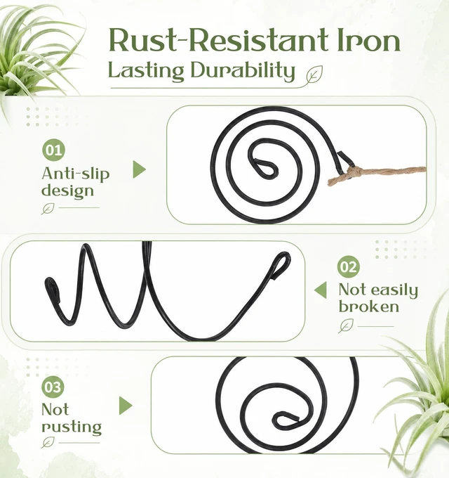 Alt view image 3 of 7 - Thrymme 6 Pcs Air Plant Hanger, Airplant Plant Holder Set with Jute Rope - Black Iron Hanging Display for Tillandsia, Home & Office Decor
