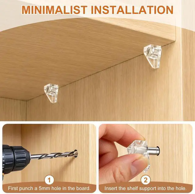 Alt view image 3 of 7 - 20 Pcs 5mm Shelf Support Pegs, Clear Plastic Cabinet Shelf Pins, Locking Holder Clips Replacement for Kitchen Cabinet, Closet, Bookshelf, Cupboard, Wood Furniture