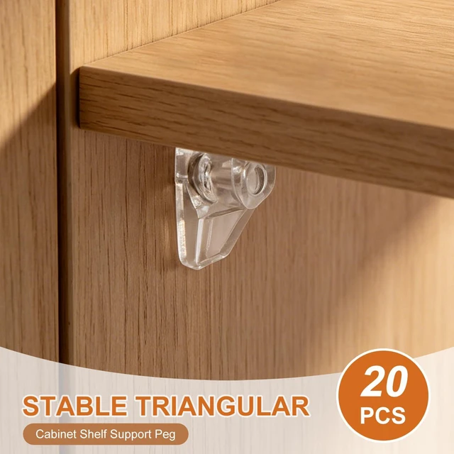 Alt view image 6 of 7 - 20 Pcs 5mm Shelf Support Pegs, Clear Plastic Cabinet Shelf Pins, Locking Holder Clips Replacement for Kitchen Cabinet, Closet, Bookshelf, Cupboard, Wood Furniture