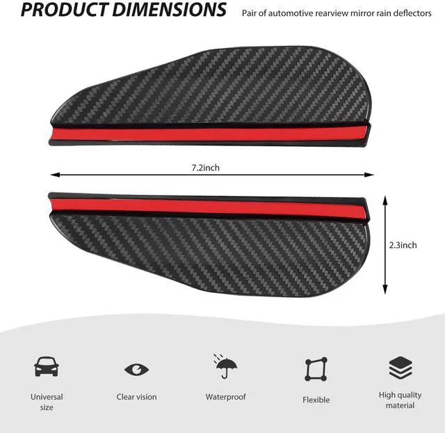 Alt view image 2 of 6 - Rdxcv 2 PCS Rearview Mirror Rain Cover, Rainproof Vehicle Side Mirror Eyebrows Sun-Shading Cover, Automotive Rain Visor for Sedan Truck SUV Rear View Mirrors, Car Accessories (Carbon Fiber)