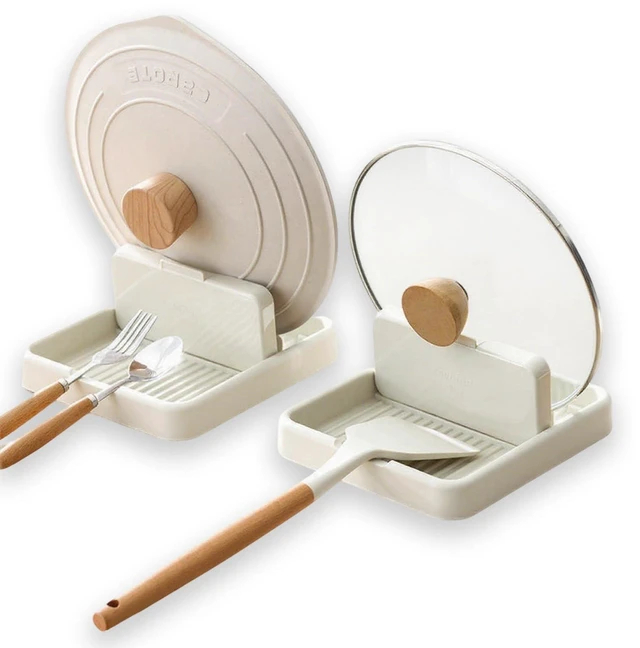 Main image of 2 Pack Spoon Rest for Stove Top, Pot Lid Holder for Kitchen Counter, Drip-Free While Cooking or Eating, Perfect for Placing Spoons, Spoon Holder, Spatula Holder, Utensils, Ladle, Tongs (Beige)