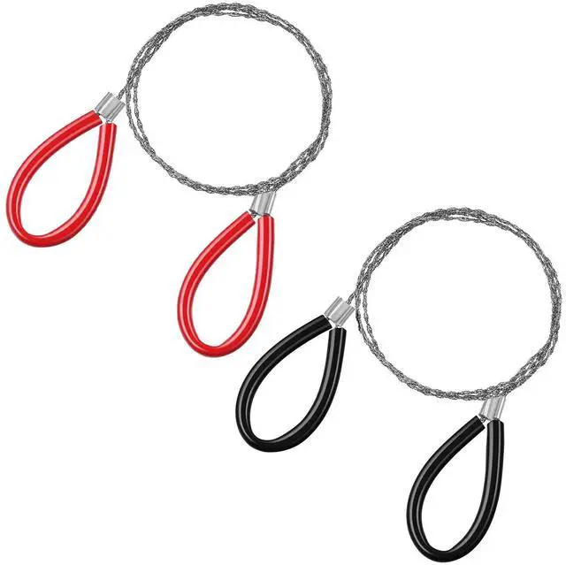 Main image of Stainless Steel Cable Saw, 2 PCS Mini Camping Saws Hand Pocket String Emergency Survival Rope Cutting Tools PVC Cable Saws or Wood Camping Hiking Hunting, Red, Black, 27.56 Inch