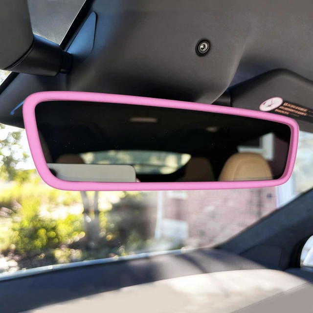 Main image of YUPIKJI Car Rear View Mirror Protector Frame, Car Rearview Mirror Cover, Silicone Vehicle Interior Rearview Trim Protective Cover, Vehicle Mirrors Edge Guard Decoration for Model 3 Model Y (Pink)