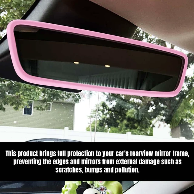 Alt view image 3 of 7 - YUPIKJI Car Rear View Mirror Protector Frame, Car Rearview Mirror Cover, Silicone Vehicle Interior Rearview Trim Protective Cover, Vehicle Mirrors Edge Guard Decoration for Model 3 Model Y (Pink)