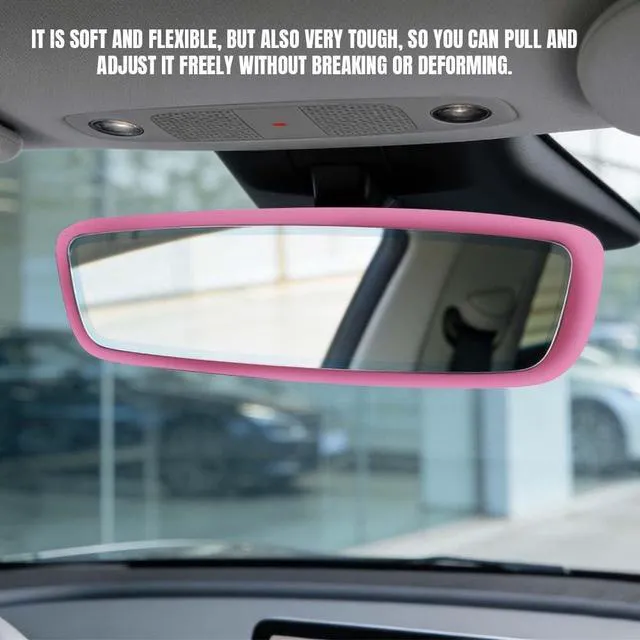 Alt view image 5 of 7 - YUPIKJI Car Rear View Mirror Protector Frame, Car Rearview Mirror Cover, Silicone Vehicle Interior Rearview Trim Protective Cover, Vehicle Mirrors Edge Guard Decoration for Model 3 Model Y (Pink)