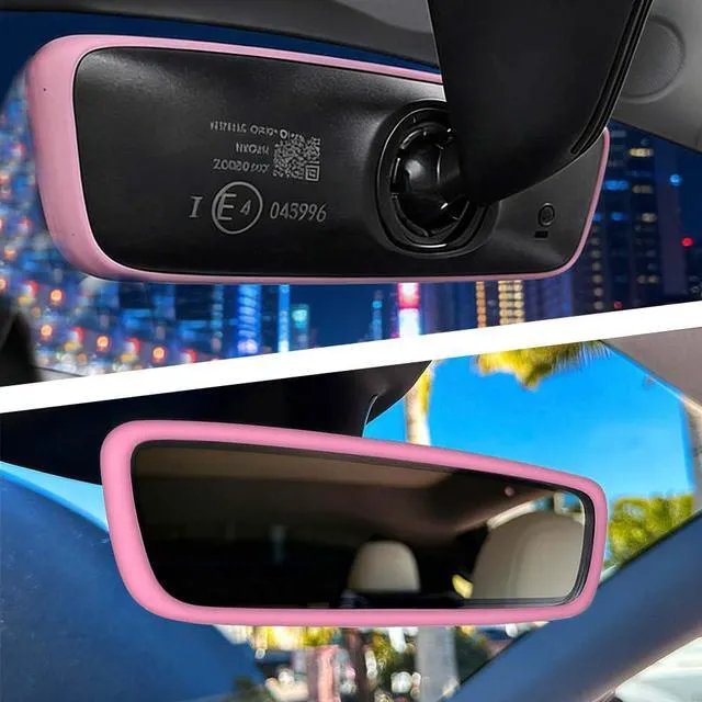Alt view image 4 of 7 - YUPIKJI Car Rear View Mirror Protector Frame, Car Rearview Mirror Cover, Silicone Vehicle Interior Rearview Trim Protective Cover, Vehicle Mirrors Edge Guard Decoration for Model 3 Model Y (Pink)