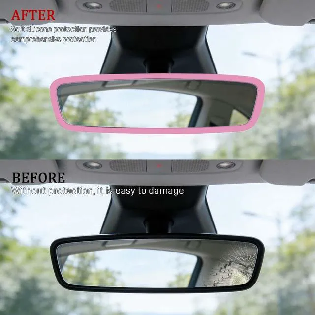 Alt view image 6 of 7 - YUPIKJI Car Rear View Mirror Protector Frame, Car Rearview Mirror Cover, Silicone Vehicle Interior Rearview Trim Protective Cover, Vehicle Mirrors Edge Guard Decoration for Model 3 Model Y (Pink)