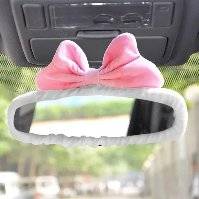 Main image of DEAELF Cute Bowknot Car Rearview Mirror Cover, for Girls Women (Pink) | Elastic Plush Auto Rearview Mirror Protector, Cartoon Vehicle Interior Mirror Edge Decoration Accessory for Sedan, SUV, Truck