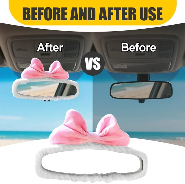 Alt view image 3 of 6 - DEAELF Cute Bowknot Car Rearview Mirror Cover, for Girls Women (Pink) | Elastic Plush Auto Rearview Mirror Protector, Cartoon Vehicle Interior Mirror Edge Decoration Accessory for Sedan, SUV, Truck