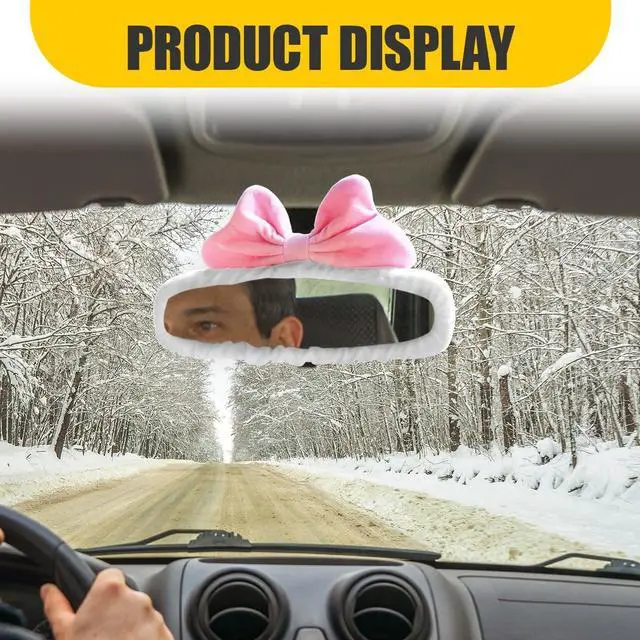 Alt view image 5 of 6 - DEAELF Cute Bowknot Car Rearview Mirror Cover, for Girls Women (Pink) | Elastic Plush Auto Rearview Mirror Protector, Cartoon Vehicle Interior Mirror Edge Decoration Accessory for Sedan, SUV, Truck