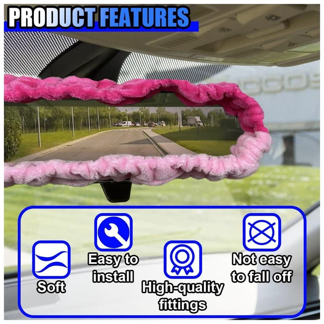 Alt view image 3 of 6 - UHANBUT Soft Plush Car Rear View Mirror Cover, Pink | Cute Car Interior Mirrors Protector for Women, Universal Elastic Auto Rear View Mirror Decoration Accessories for Car, Truck