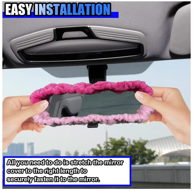 Alt view image 4 of 6 - UHANBUT Soft Plush Car Rear View Mirror Cover, Pink | Cute Car Interior Mirrors Protector for Women, Universal Elastic Auto Rear View Mirror Decoration Accessories for Car, Truck