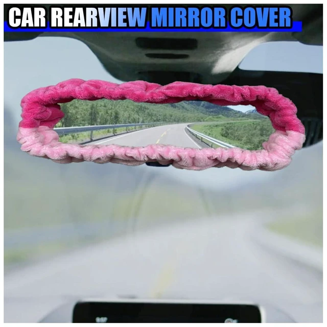 Alt view image 5 of 6 - UHANBUT Soft Plush Car Rear View Mirror Cover, Pink | Cute Car Interior Mirrors Protector for Women, Universal Elastic Auto Rear View Mirror Decoration Accessories for Car, Truck