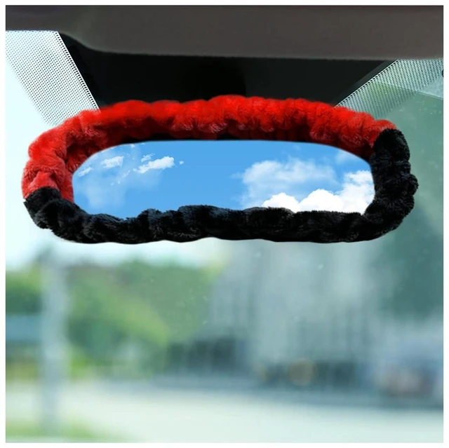 Main image of UHANBUT Soft Plush Car Rear View Mirror Cover, Red/Black | Cute Car Interior Mirrors Protector for Women, Universal Elastic Auto Rear View Mirror Decoration Accessories for Car, Truck